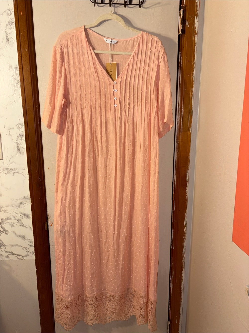 Tendency Peach Midi Dress with Lace Hem